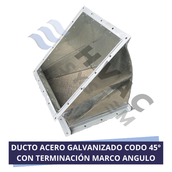 DUCTO ACERO GALVANIZADO CODO 45° CON TERMINACIÓN MARCO ANGULO